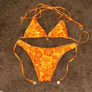 Kulani Kinis Orange Bikini with Tropical Floral Design